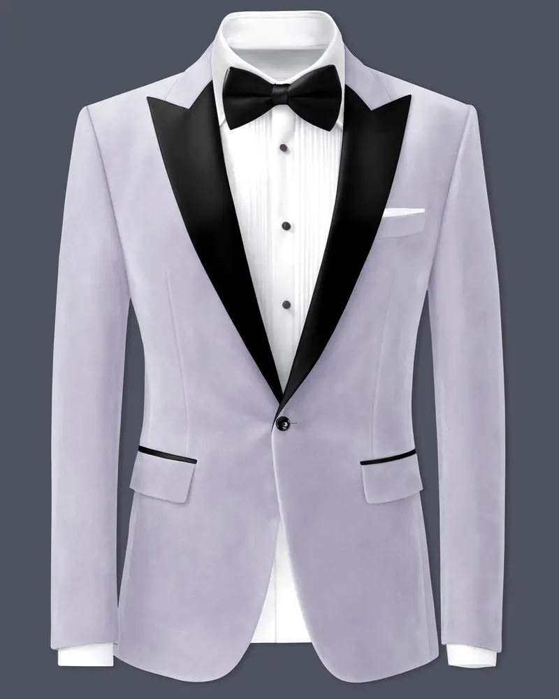 Argivell-French Gray Velvet Peak Lapel Tuxedo Blazer 1