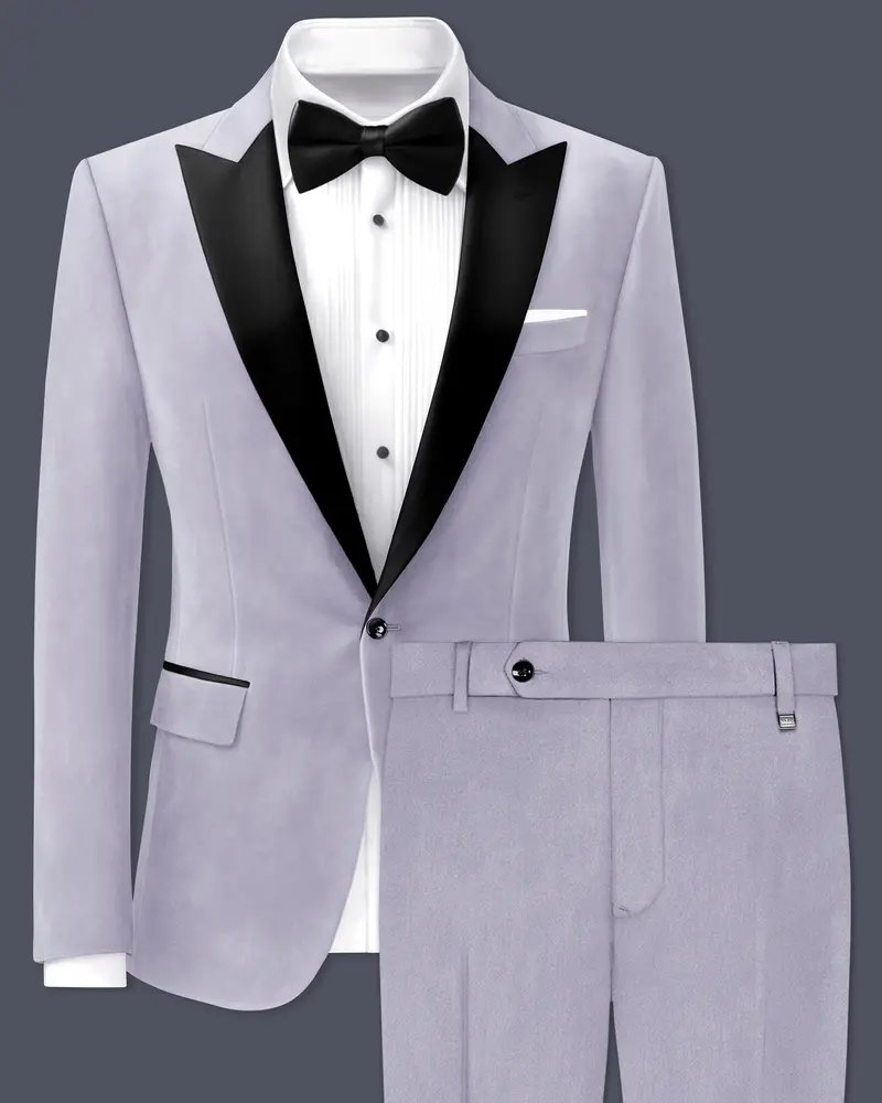 Argivell-French Gray Velvet Peak Lapel Tuxedo Suit 1