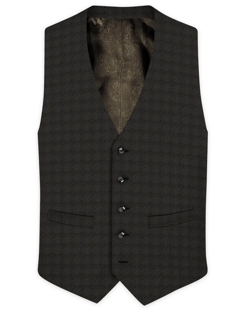 Armadillo Brown Subtle Windowpane Wool Rich Waistcoat 1
