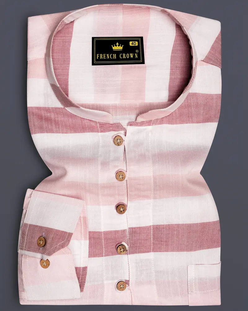 Armour With Oriental Peach And White Striped Premium Tencel Kurta Shirt 1