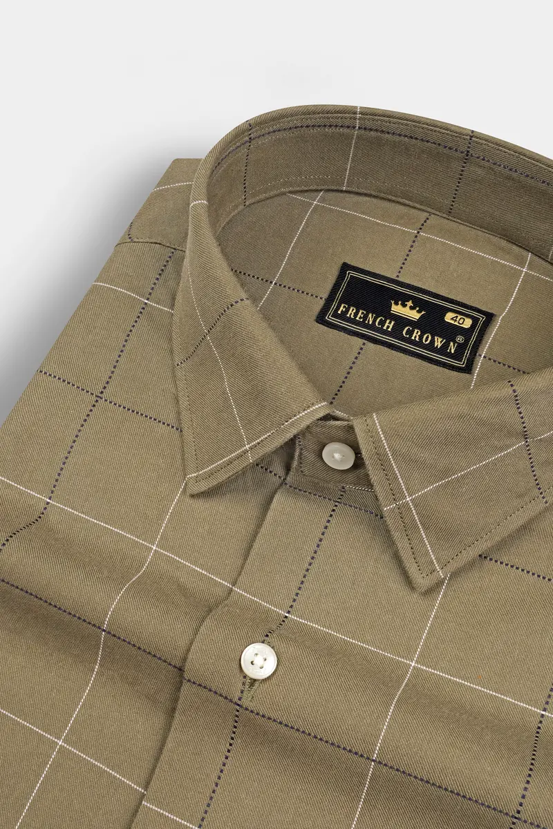 Arrowtown Brown Checked Dobby Textured Premium Giza Cotton Shirt 1