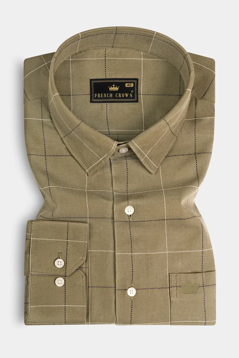 Arrowtown Brown Checked Dobby Textured Premium Giza Cotton Shirt 3
