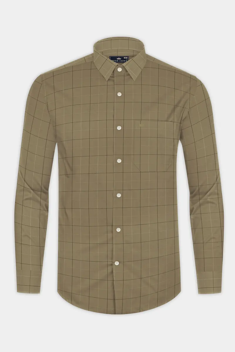 Arrowtown Brown Checked Dobby Textured Premium Giza Cotton Shirt 4