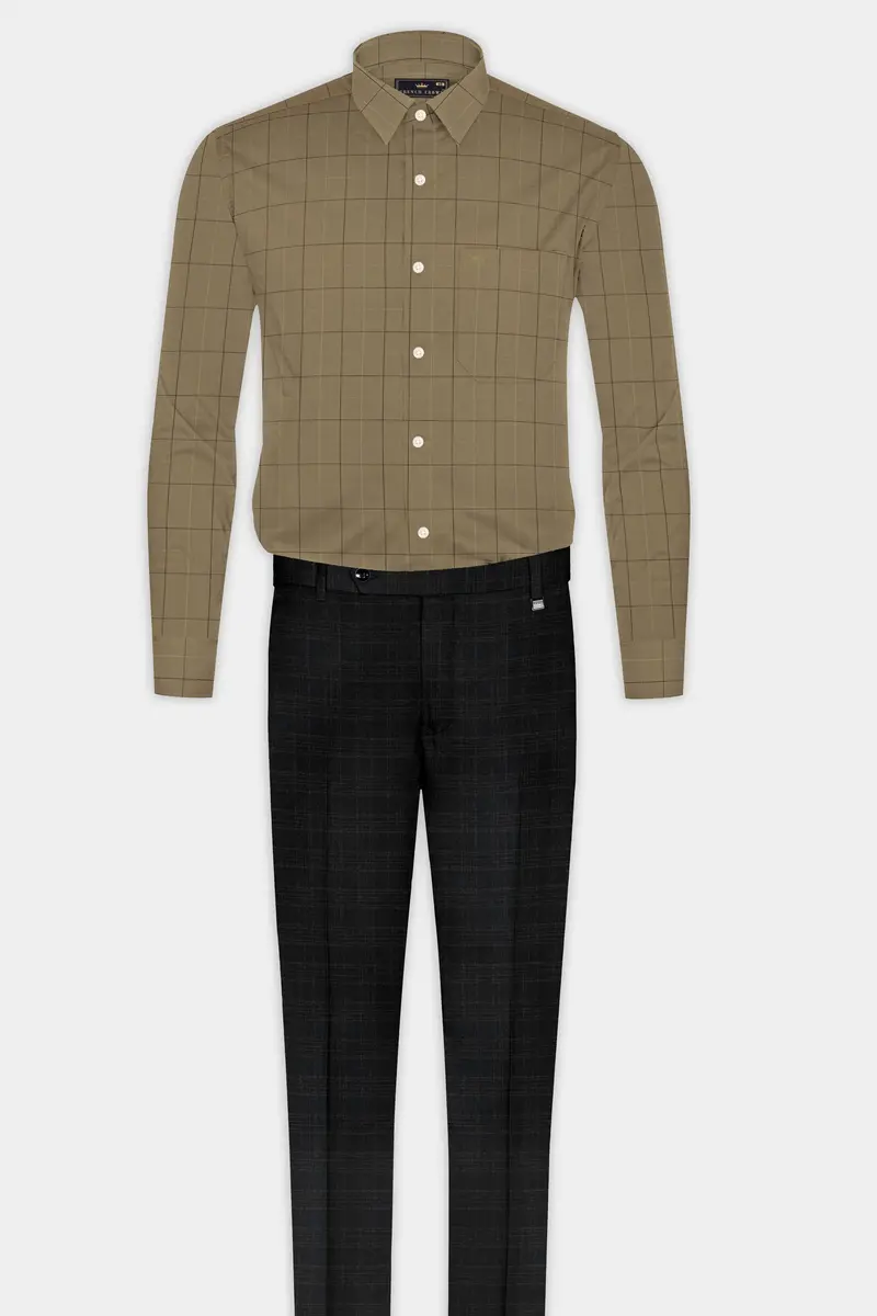 Arrowtown Brown Checked Dobby Textured Premium Giza Cotton Shirt 6