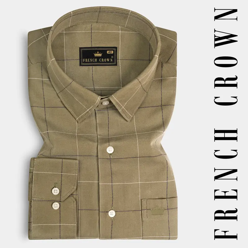 Arrowtown Brown Checked Dobby Textured Premium Giza Cotton Shirt 7