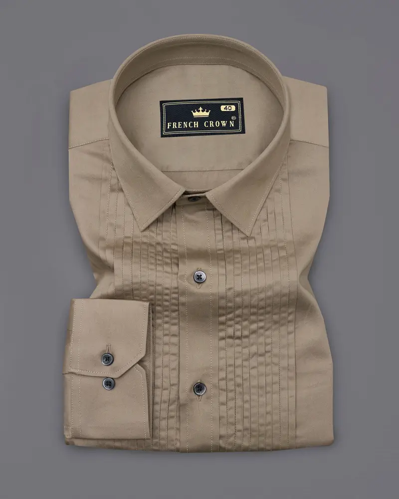 Arrowtown Brown Subtle Sheen Snake Pleated Super Soft Premium Cotton Tuxedo Shirt 2