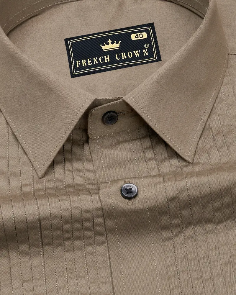 Arrowtown Brown Subtle Sheen Snake Pleated Super Soft Premium Cotton Tuxedo Shirt 4