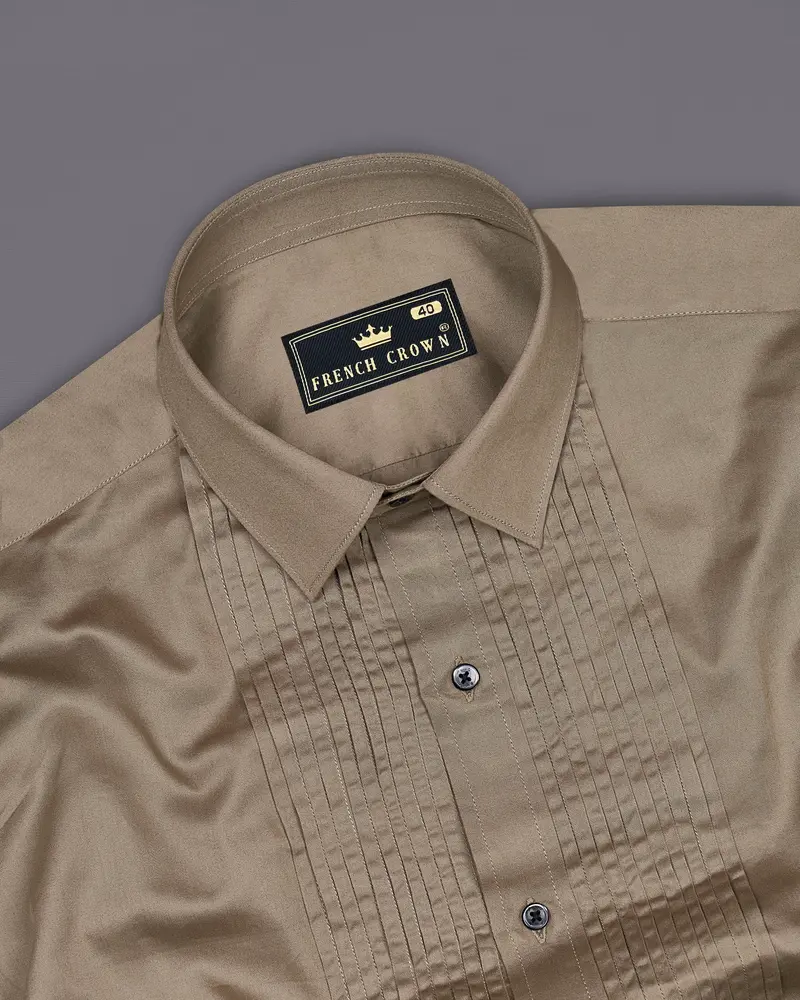 Arrowtown Brown Subtle Sheen Snake Pleated Super Soft Premium Cotton Tuxedo Shirt 5