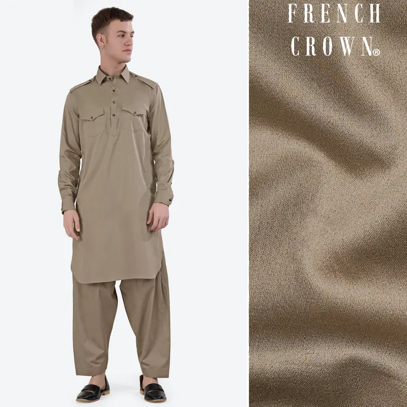Arrowtown Brown Subtle Sheen Super Soft Premium Cotton Pathani Set 1