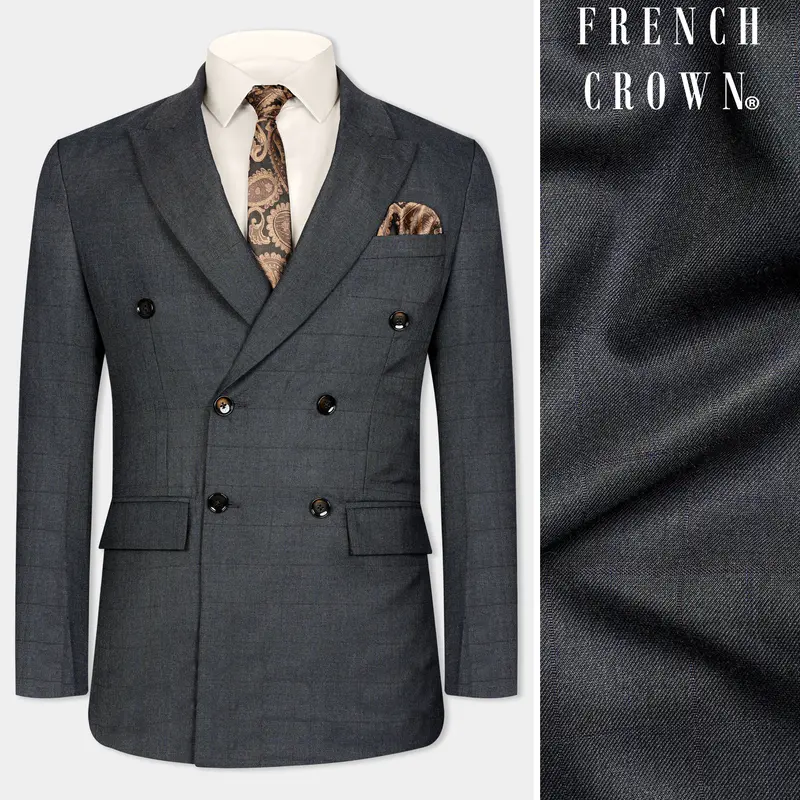 Arsenic Grey Wool Rich Double Breasted Blazer 1