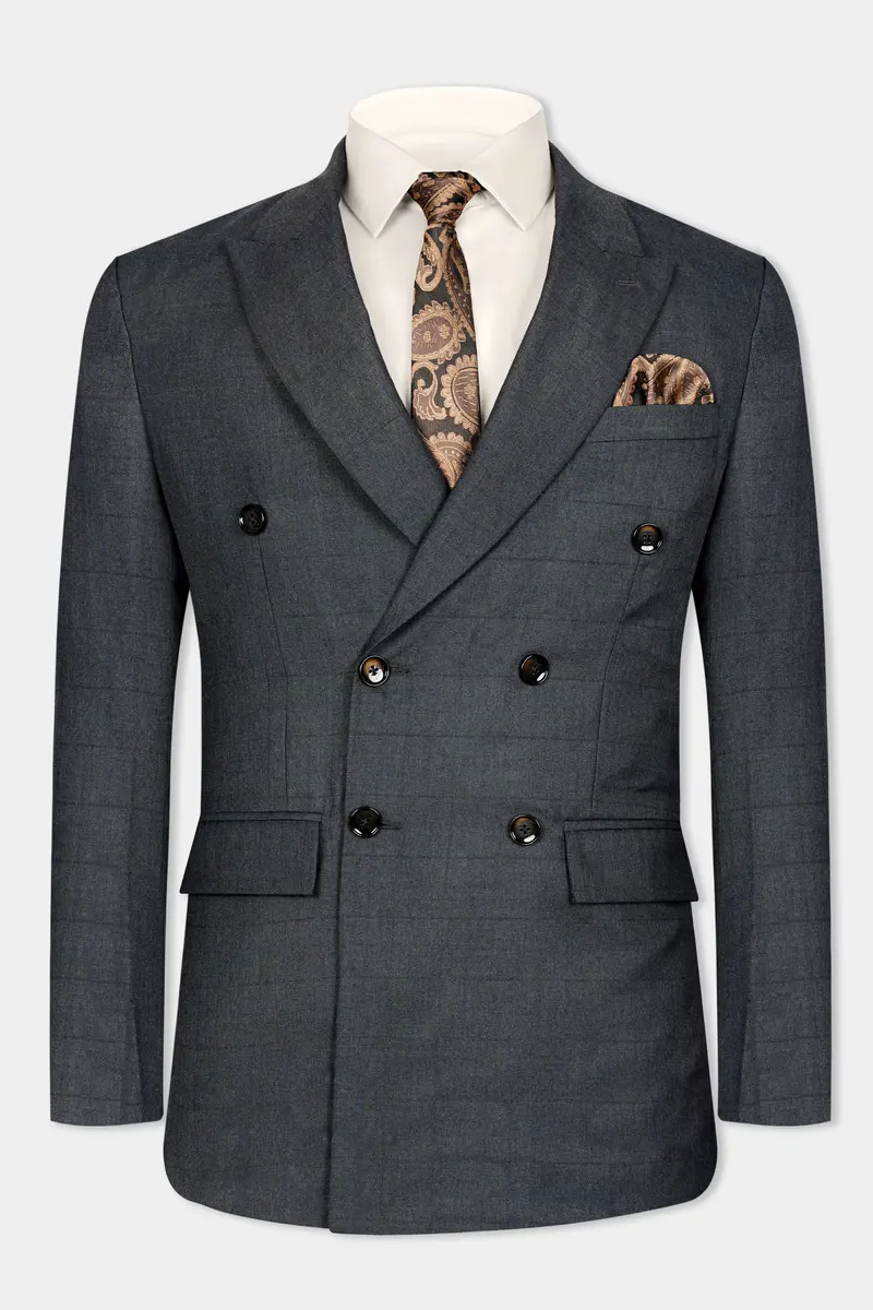 Arsenic Grey Wool Rich Double Breasted Blazer 2