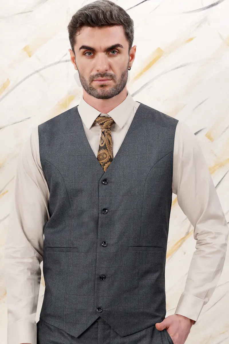 Arsenic Grey Wool Rich Waistcoat 2