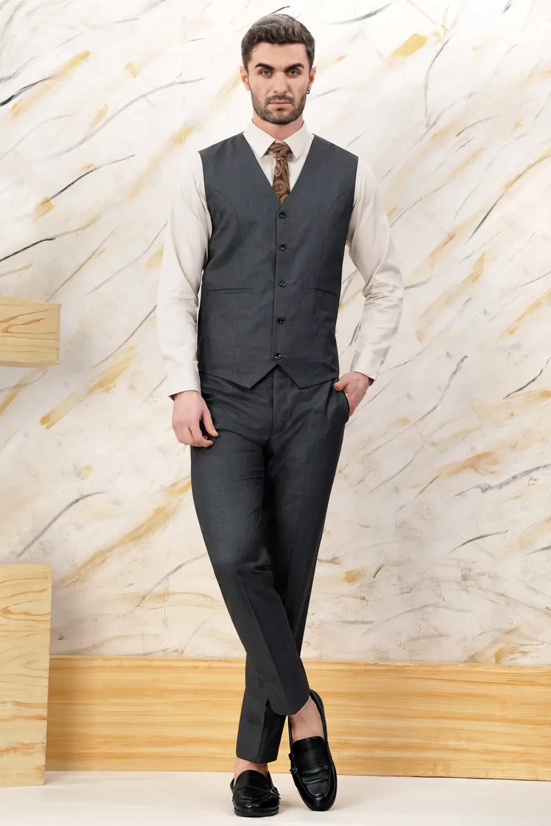 Arsenic Grey Wool Rich Waistcoat 5