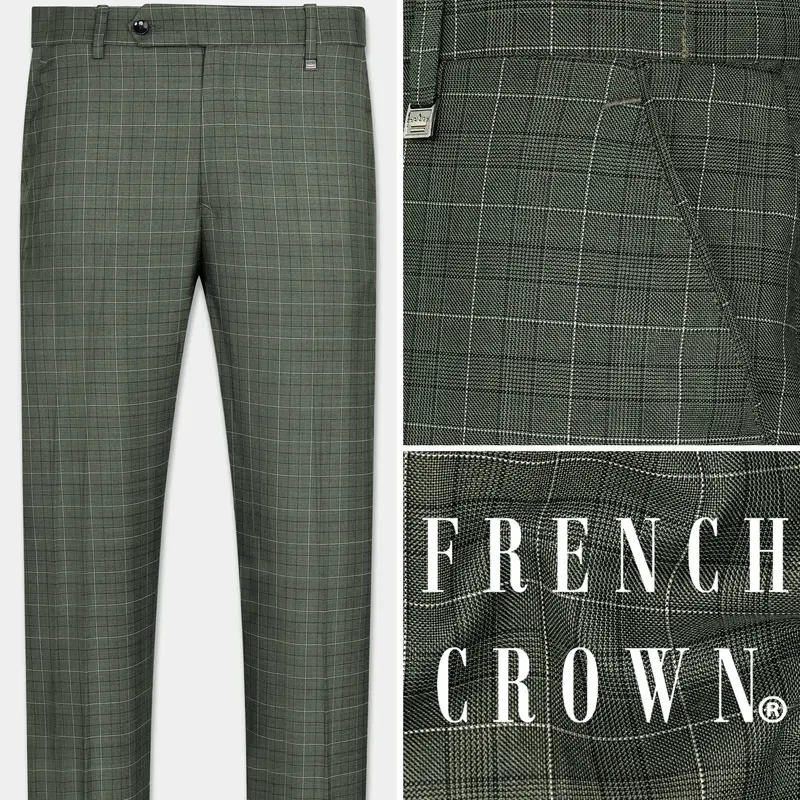 Artichoke Green Checkered Wool Rich Pant 1