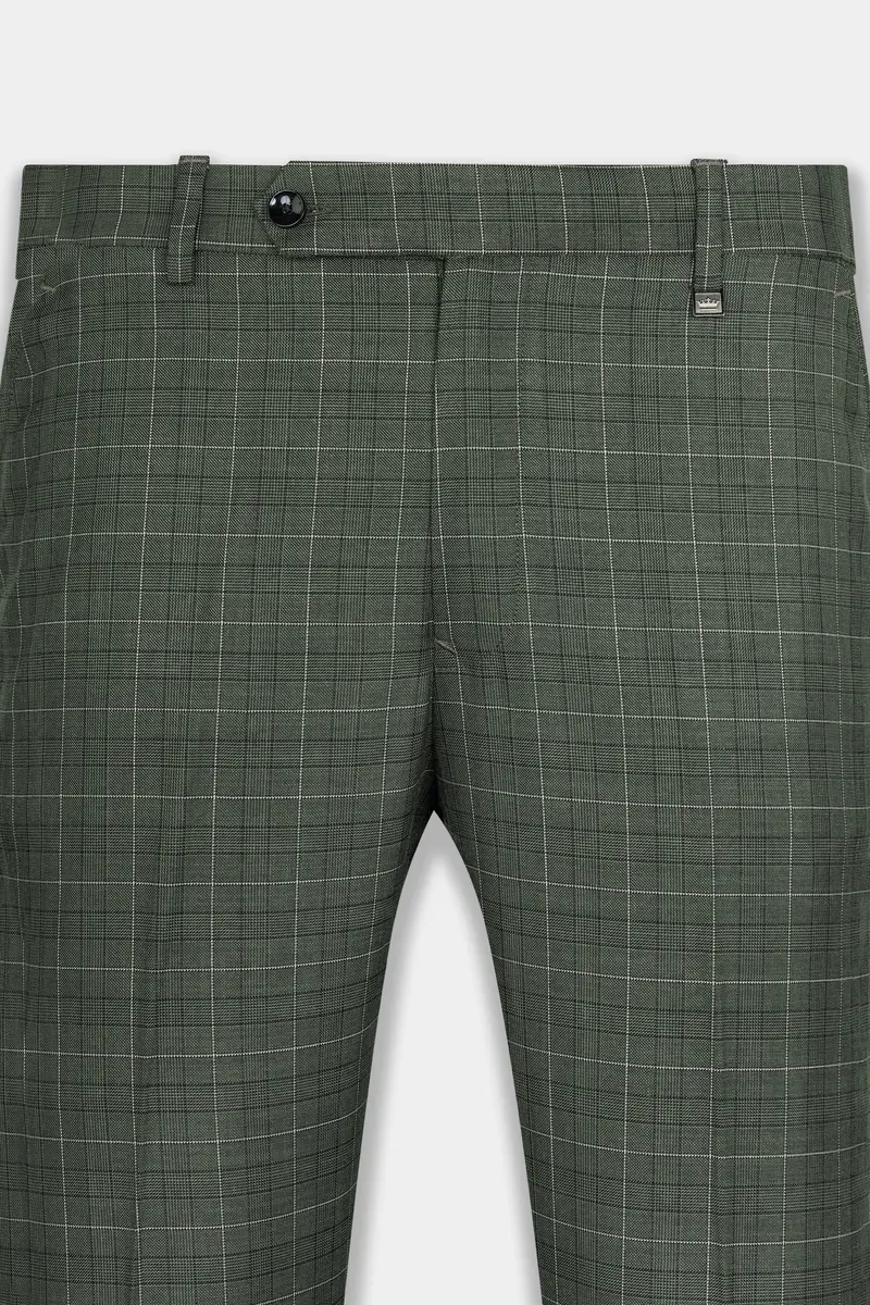 Artichoke Green Checkered Wool Rich Pant 2