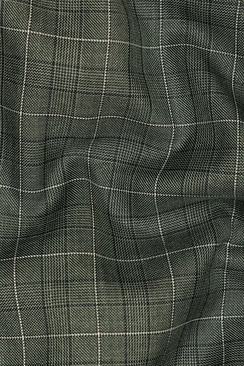 Artichoke Green Checkered Wool Rich Pant 3