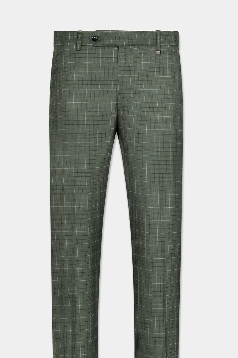 Artichoke Green Checkered Wool Rich Pant 4
