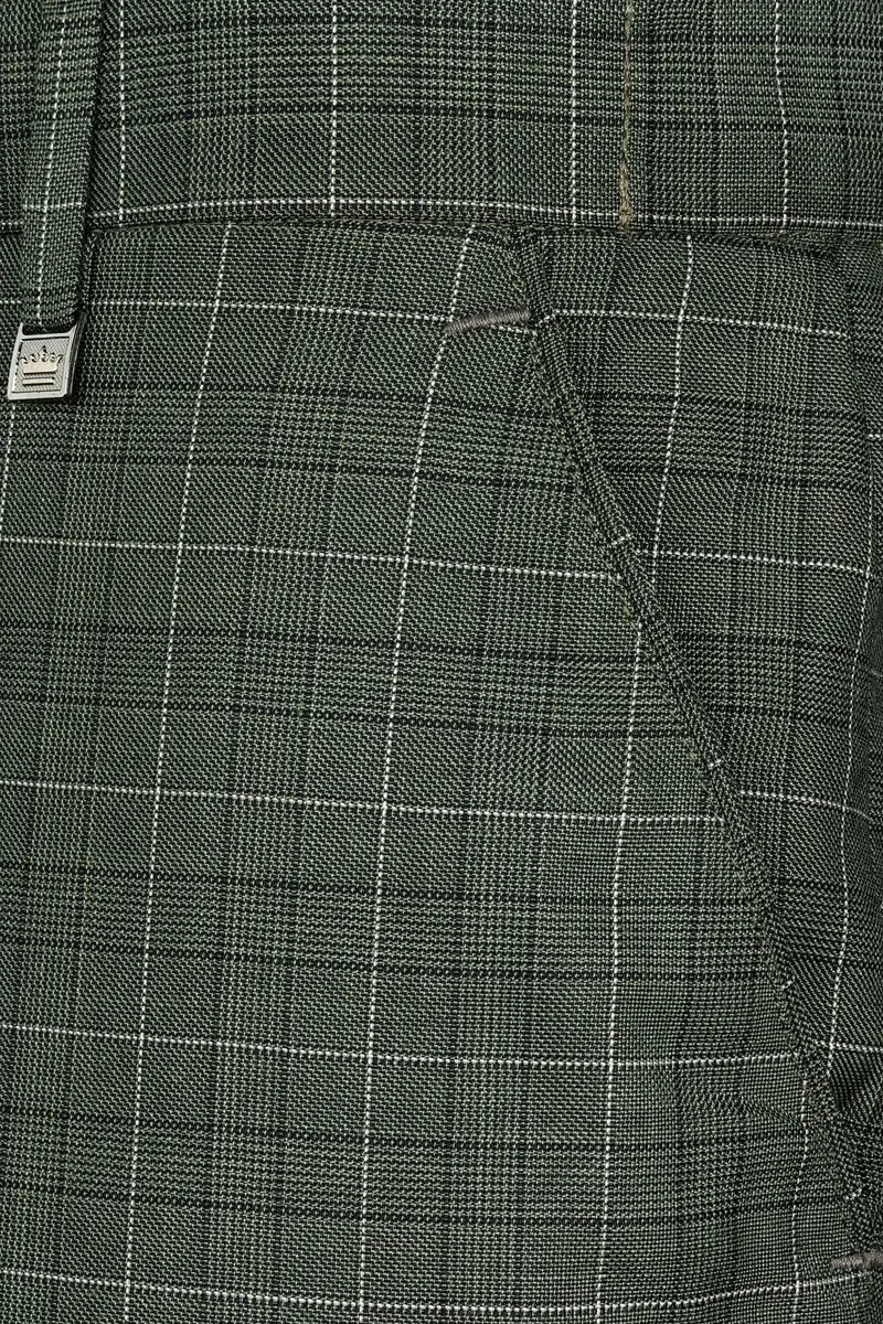 Artichoke Green Checkered Wool Rich Pant 5
