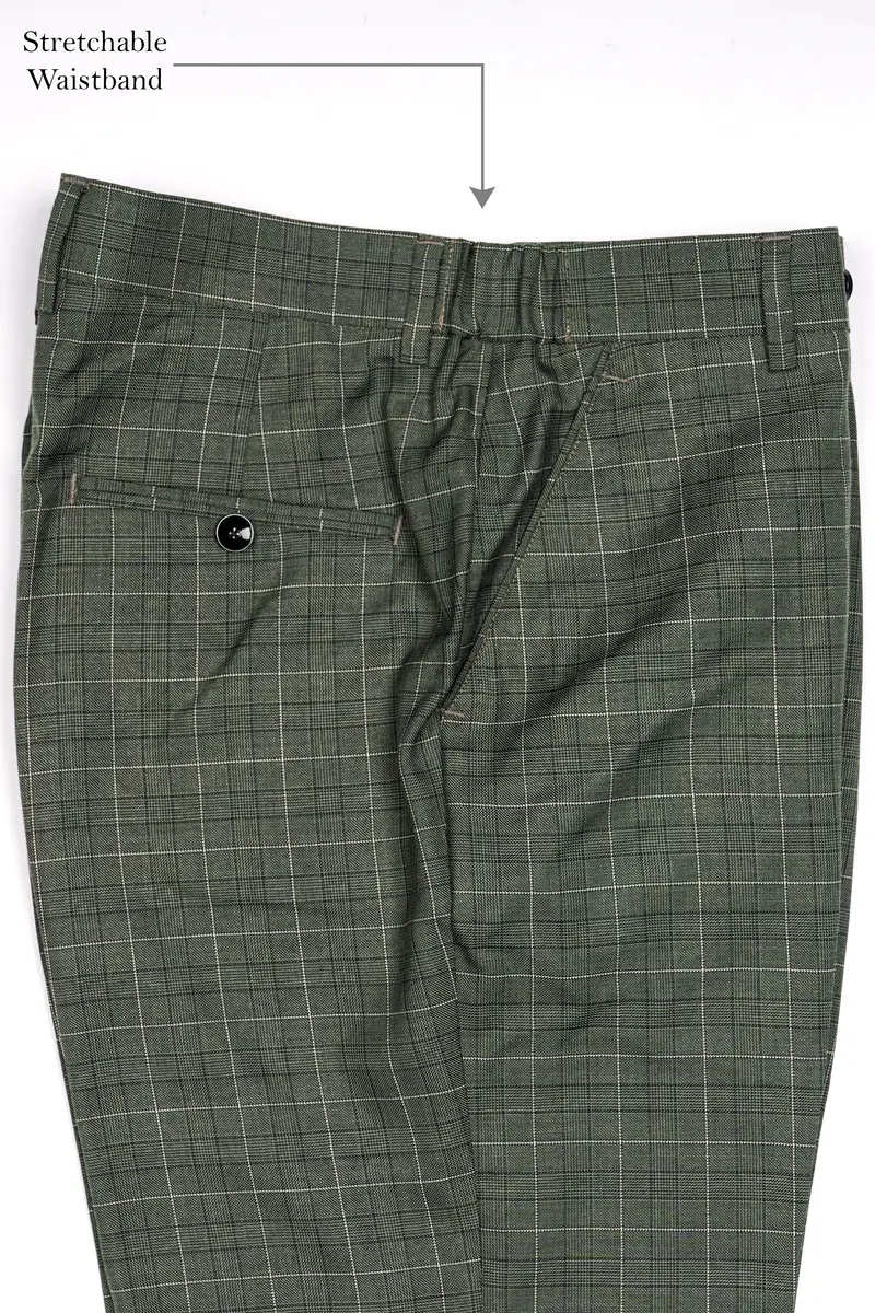 Artichoke Green Checkered Wool Rich Pant 6