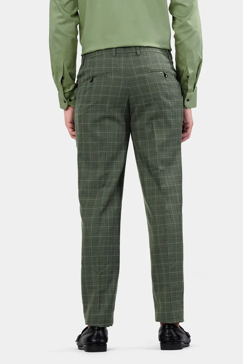 Artichoke Green Checkered Wool Rich Pant 9