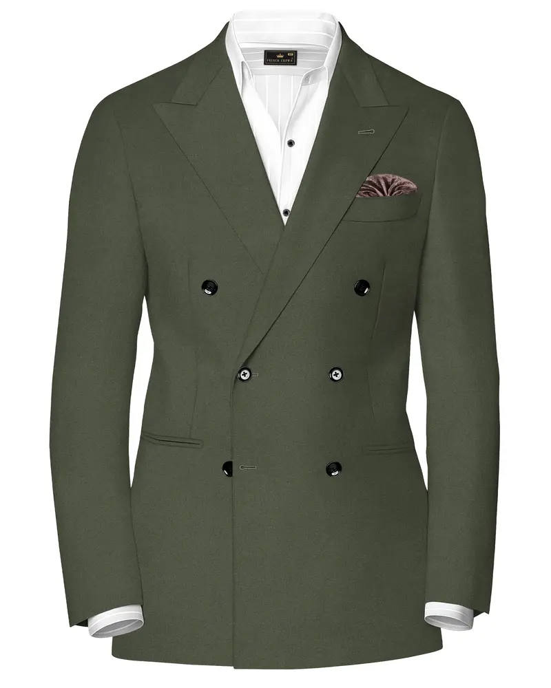 Artichoke Green Wool Rich Double Breasted Blazer 1