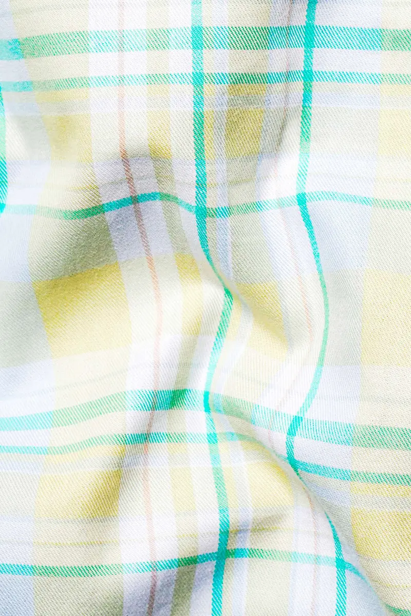 Arylide Brown With White And Teal Green Twill Plaid Premium Cotton Shirt 2