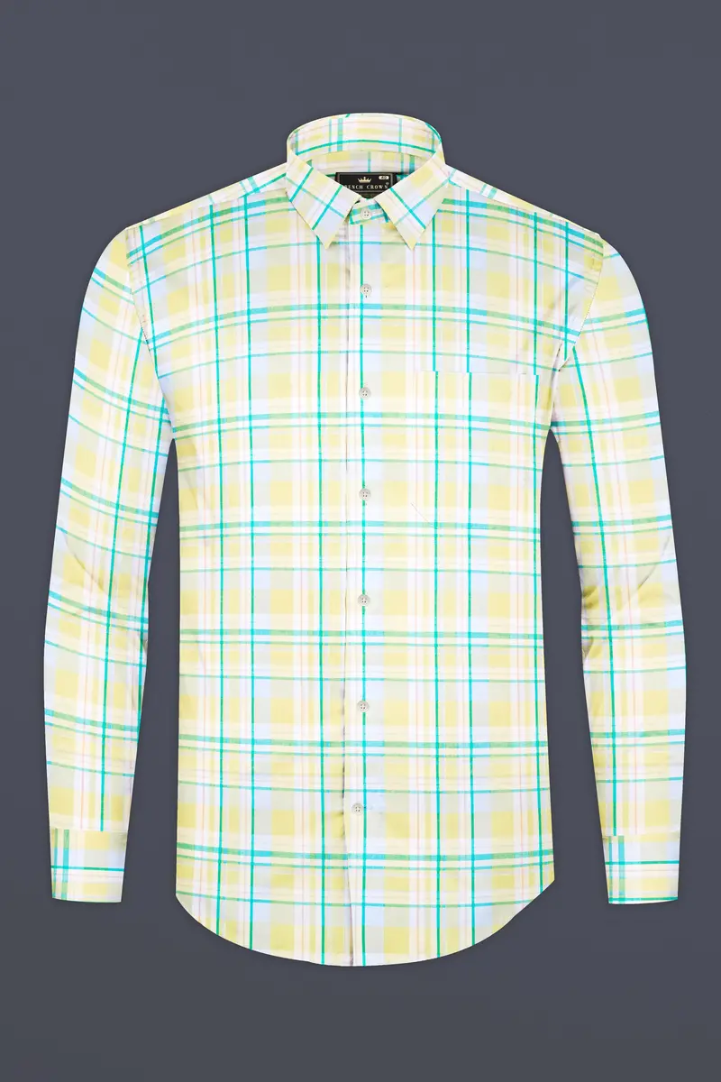 Arylide Brown With White And Teal Green Twill Plaid Premium Cotton Shirt 4