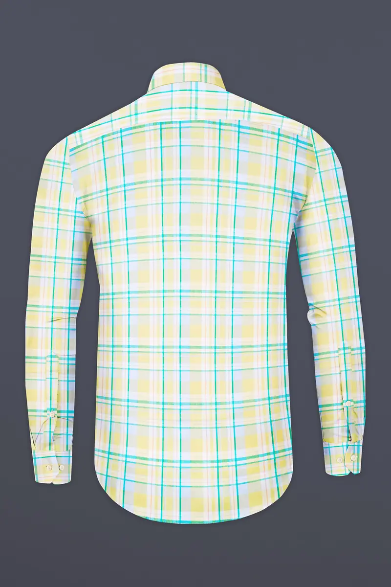 Arylide Brown With White And Teal Green Twill Plaid Premium Cotton Shirt 5