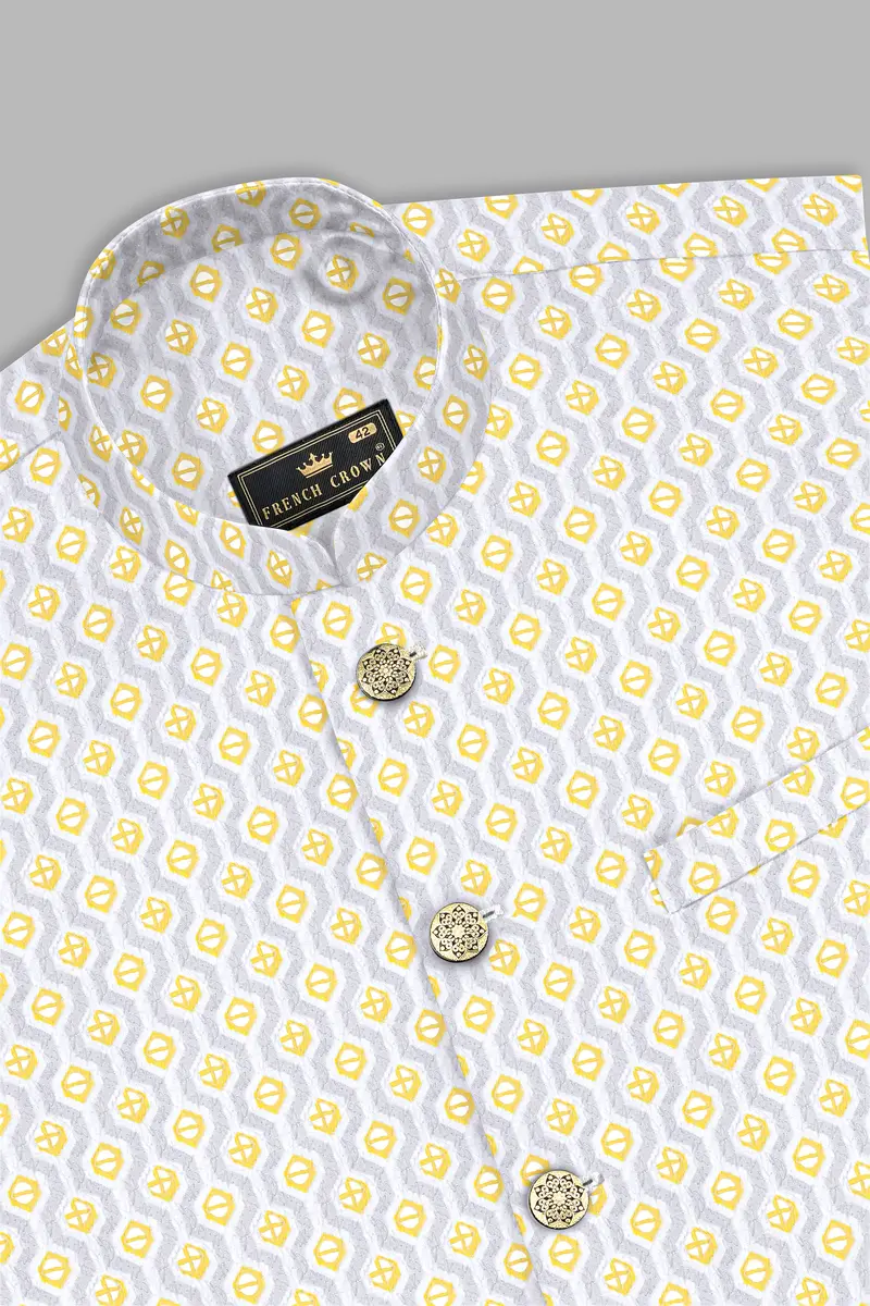 Arylide Yellow And Ghost Gray Designer Embroidered Nehru Jacket 10