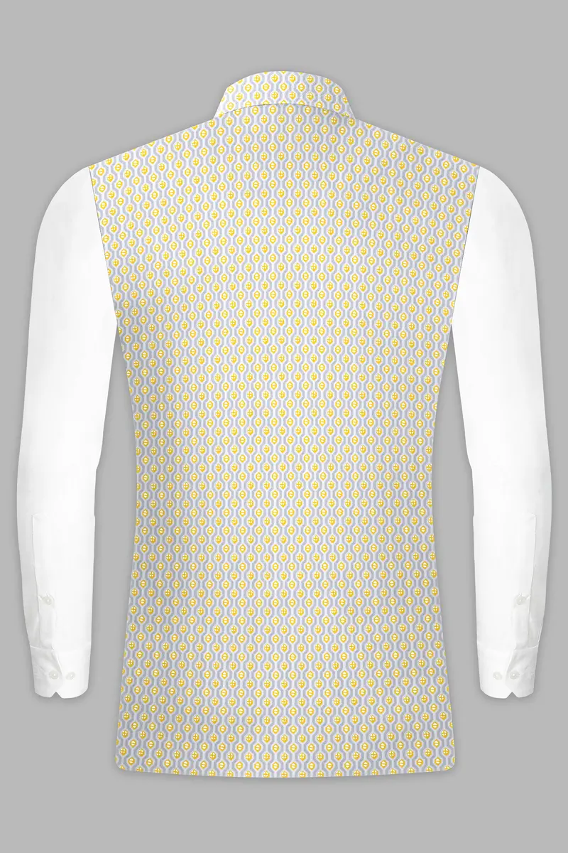 Arylide Yellow And Ghost Gray Designer Embroidered Nehru Jacket 9
