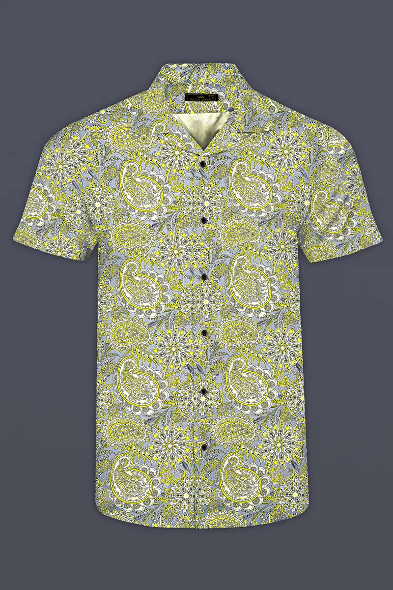 Arylide Yellow With Nobel Gray Flower Valley Printed Super Soft Premium Cotton Shirt 1