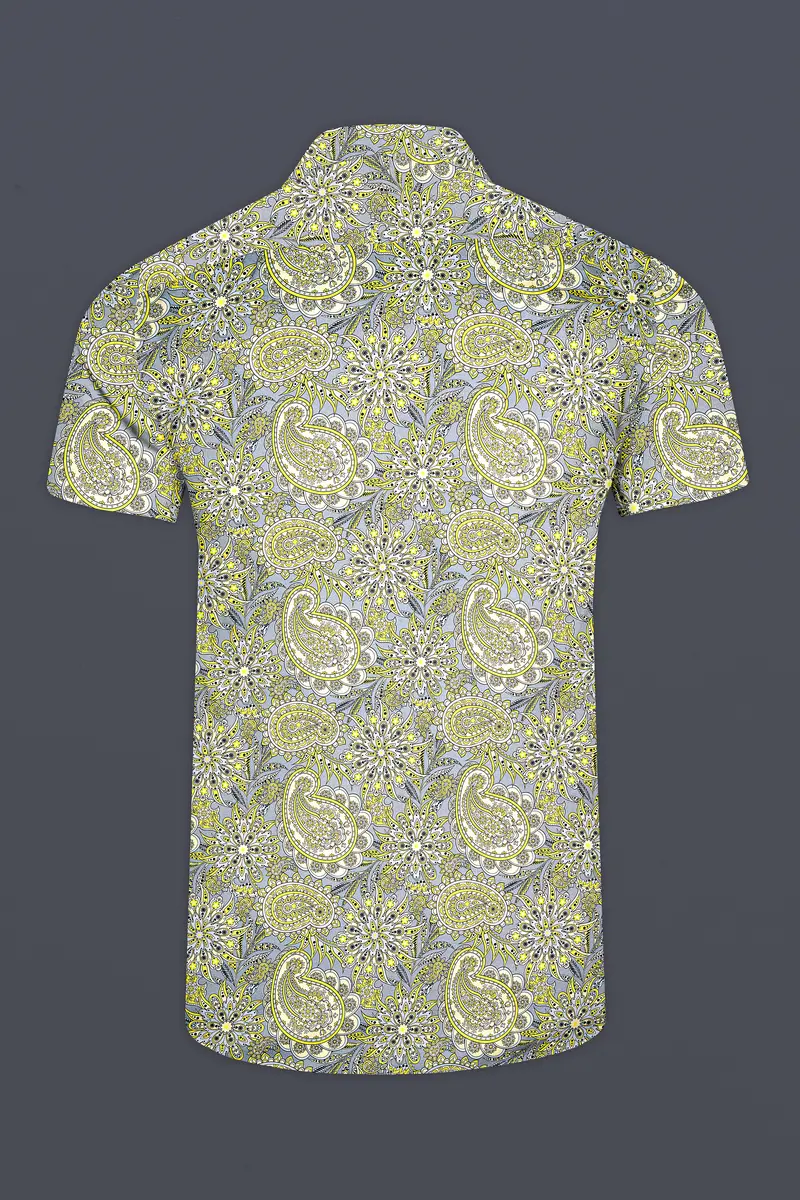 Arylide Yellow With Nobel Gray Flower Valley Printed Super Soft Premium Cotton Shirt 5