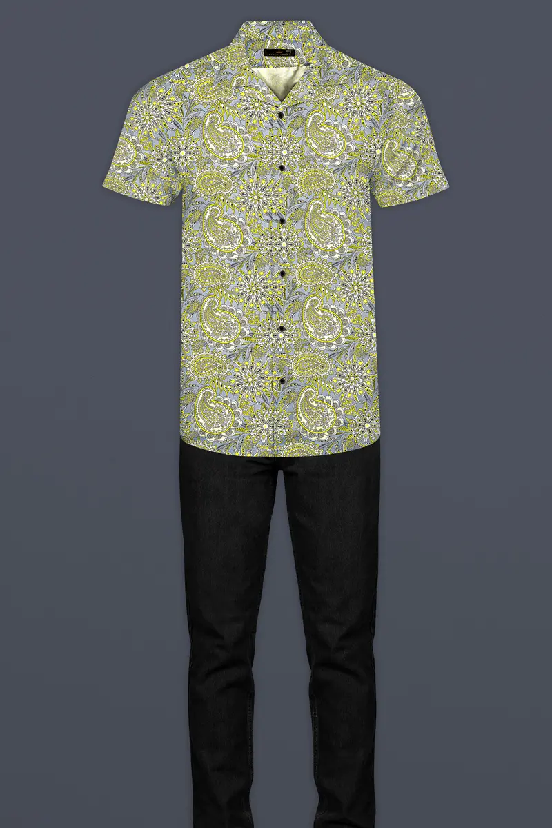 Arylide Yellow With Nobel Gray Flower Valley Printed Super Soft Premium Cotton Shirt 6