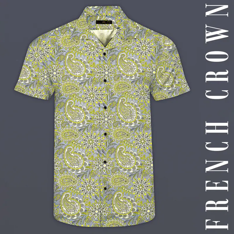 Arylide Yellow With Nobel Gray Flower Valley Printed Super Soft Premium Cotton Shirt 7