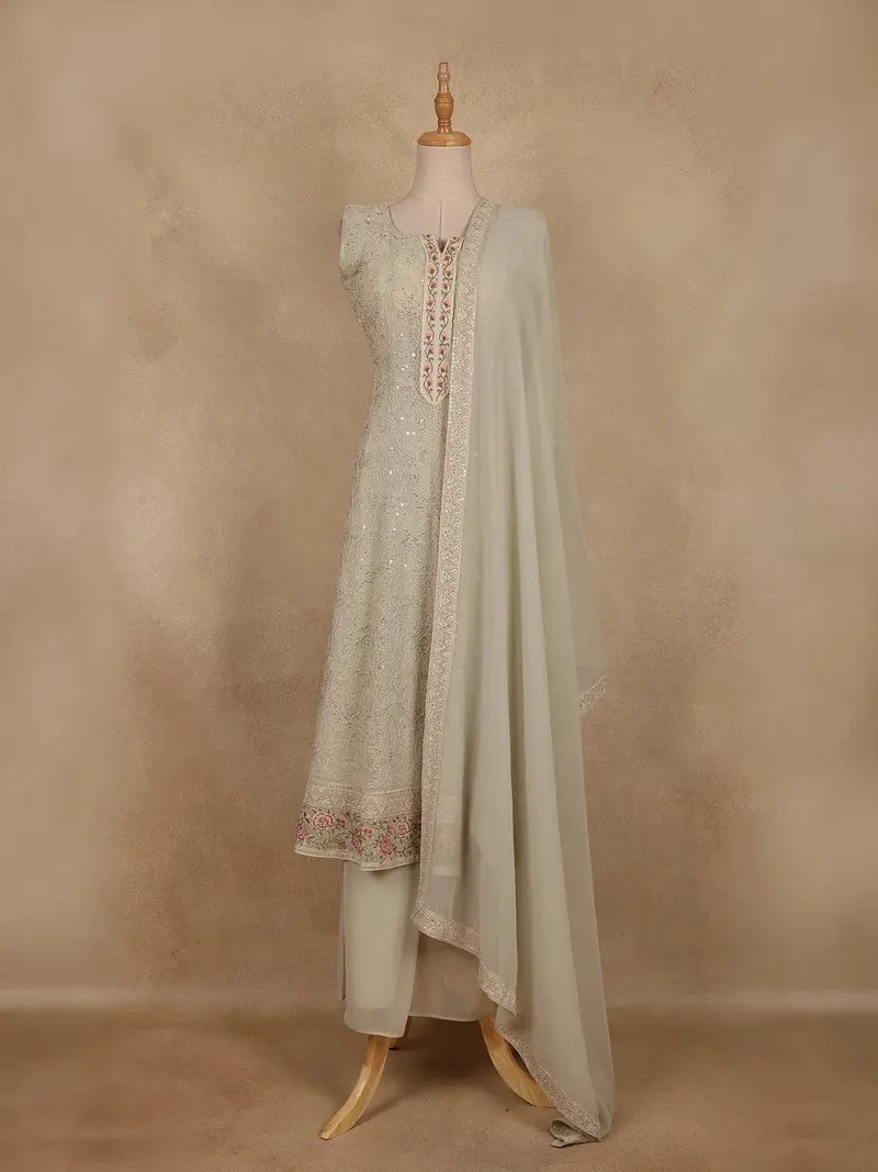 Ash Floral Design Georgette Palazzo Suit 1
