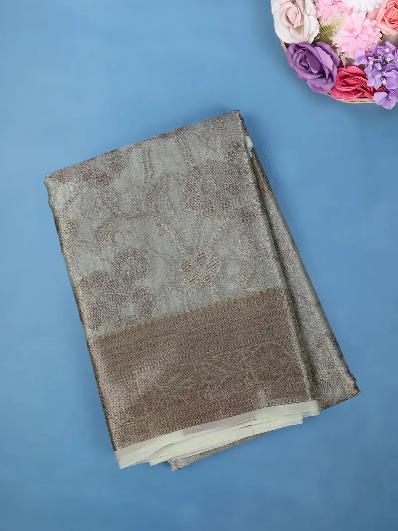 Ash Floral Design Tissue Silk Saree 1