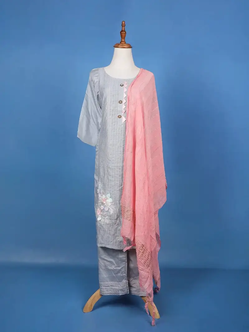 Ash Floral Embroidered Cotton Salwar Suit 1
