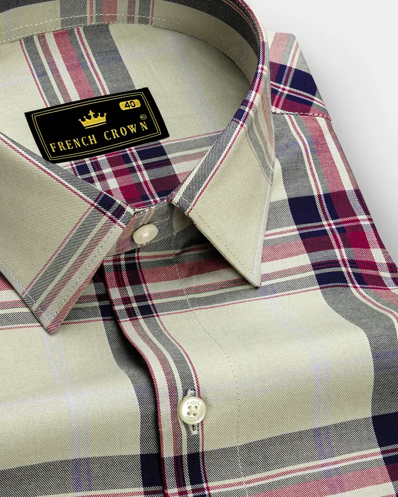 Ash Green Plaid Twill Premium Cotton Shirt 1
