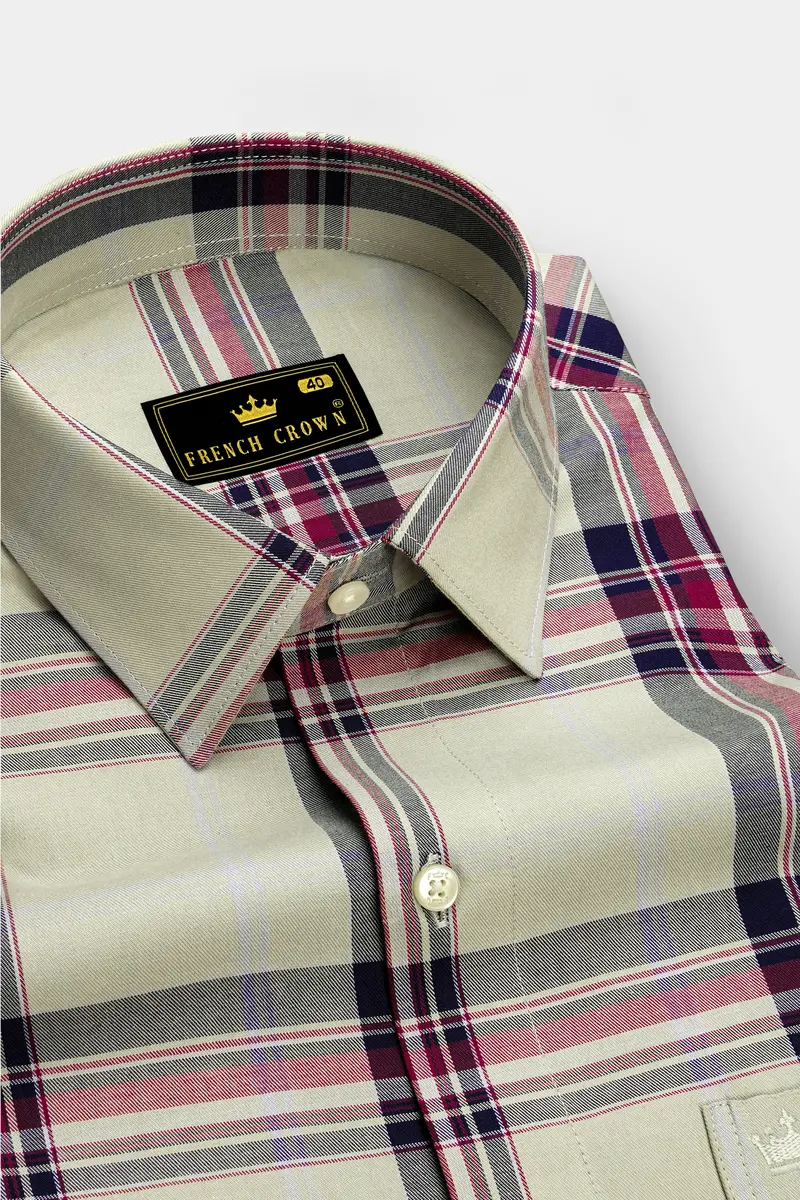 Ash Green Plaid Twill Premium Cotton Shirt 2