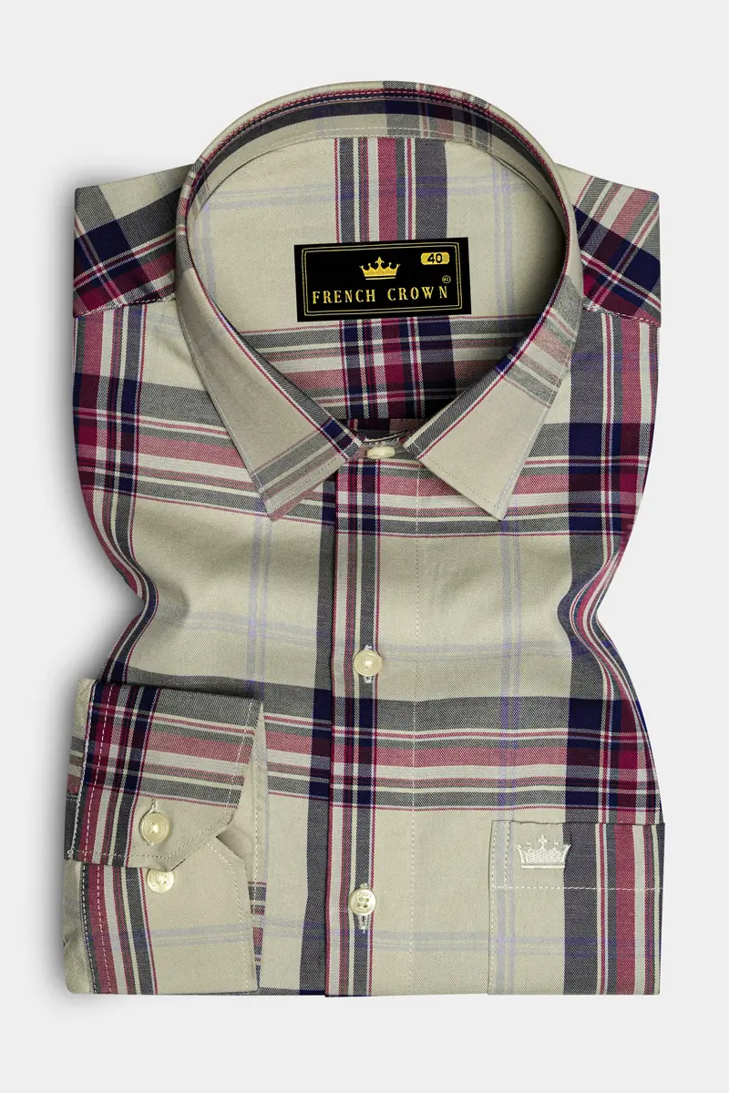 Ash Green Plaid Twill Premium Cotton Shirt 4