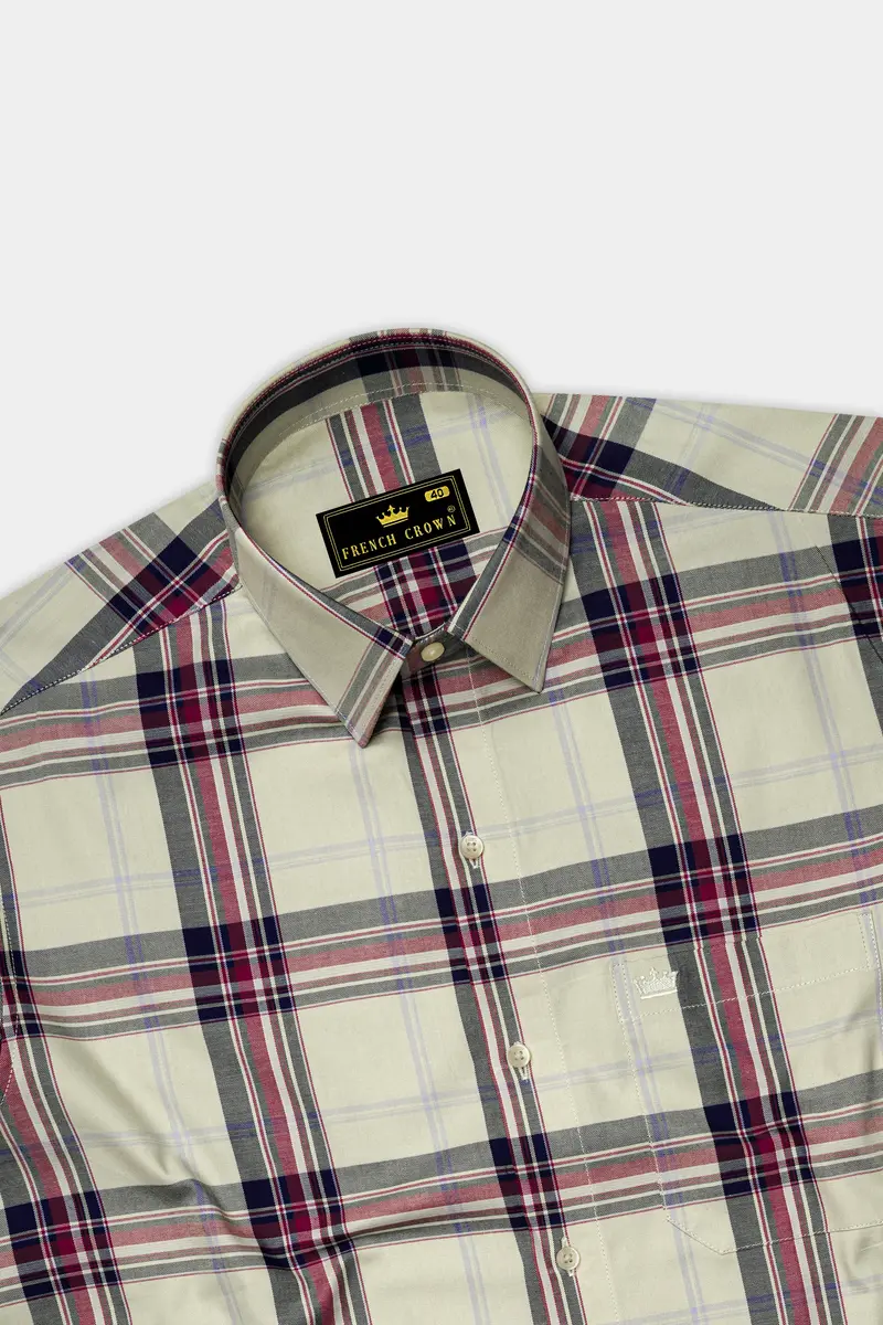 Ash Green Plaid Twill Premium Cotton Shirt 5