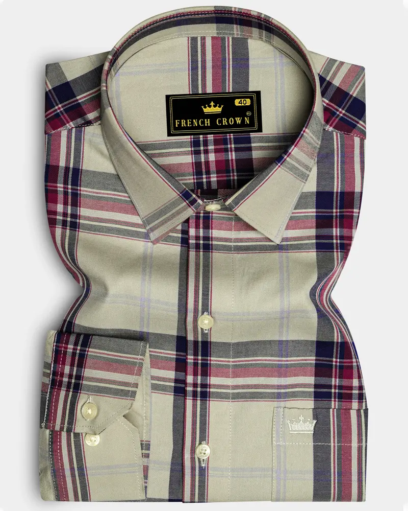 Ash Green Plaid Twill Premium Cotton Shirt 6