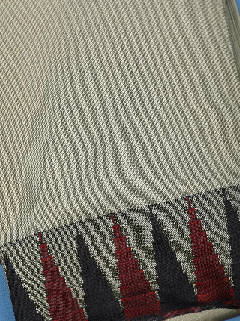 Ash Grey Black And Maroon Temple Motif Border Soft Silk Saree 2