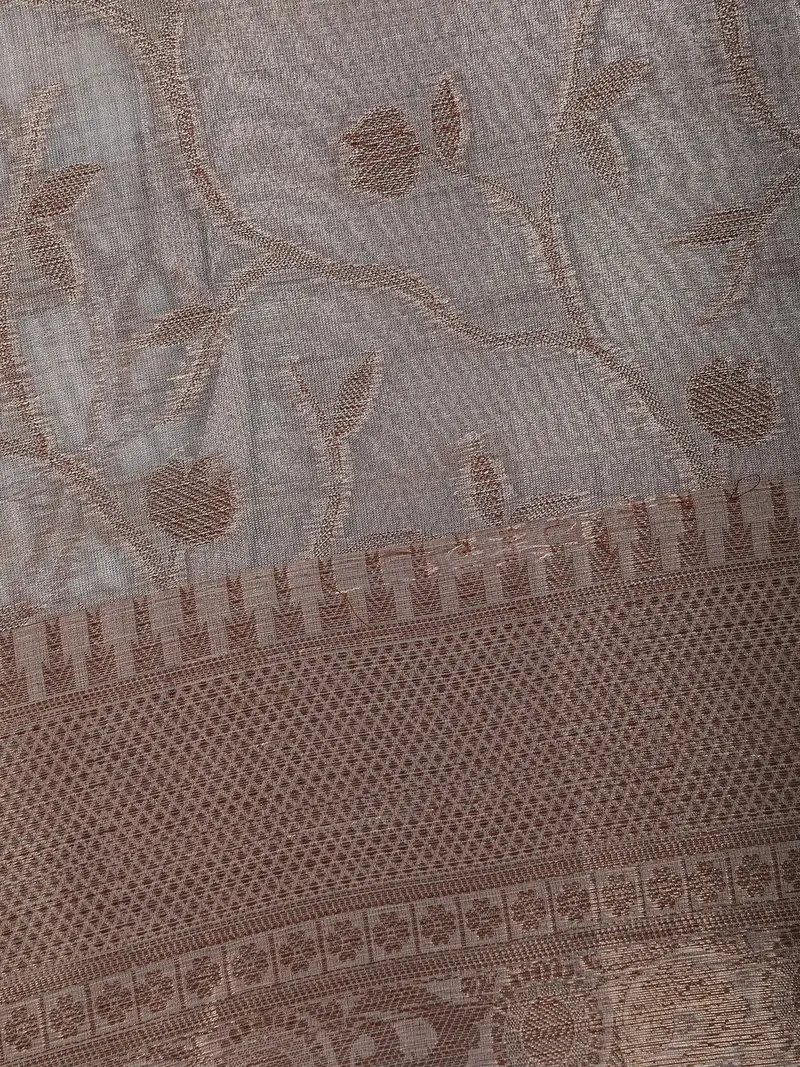 Ash Grey Floral Design Woven Tissue Silk Saree 2