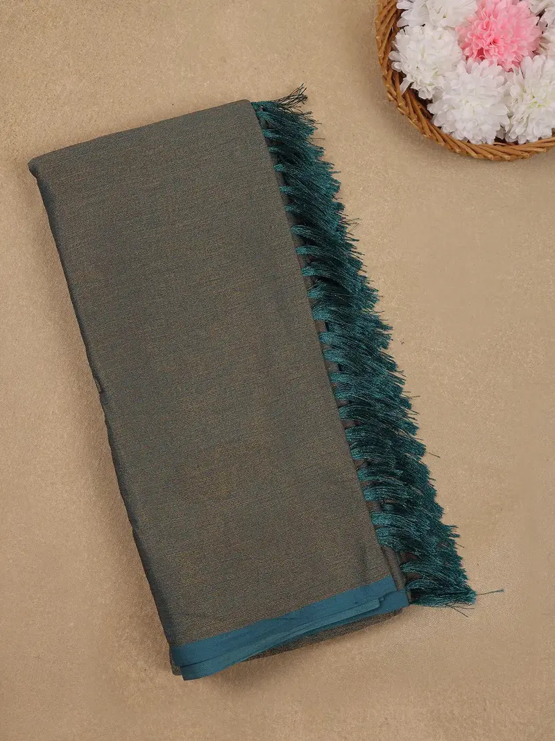 Ash Solid Silk Fancy Saree With Beaded Work Blouse 1