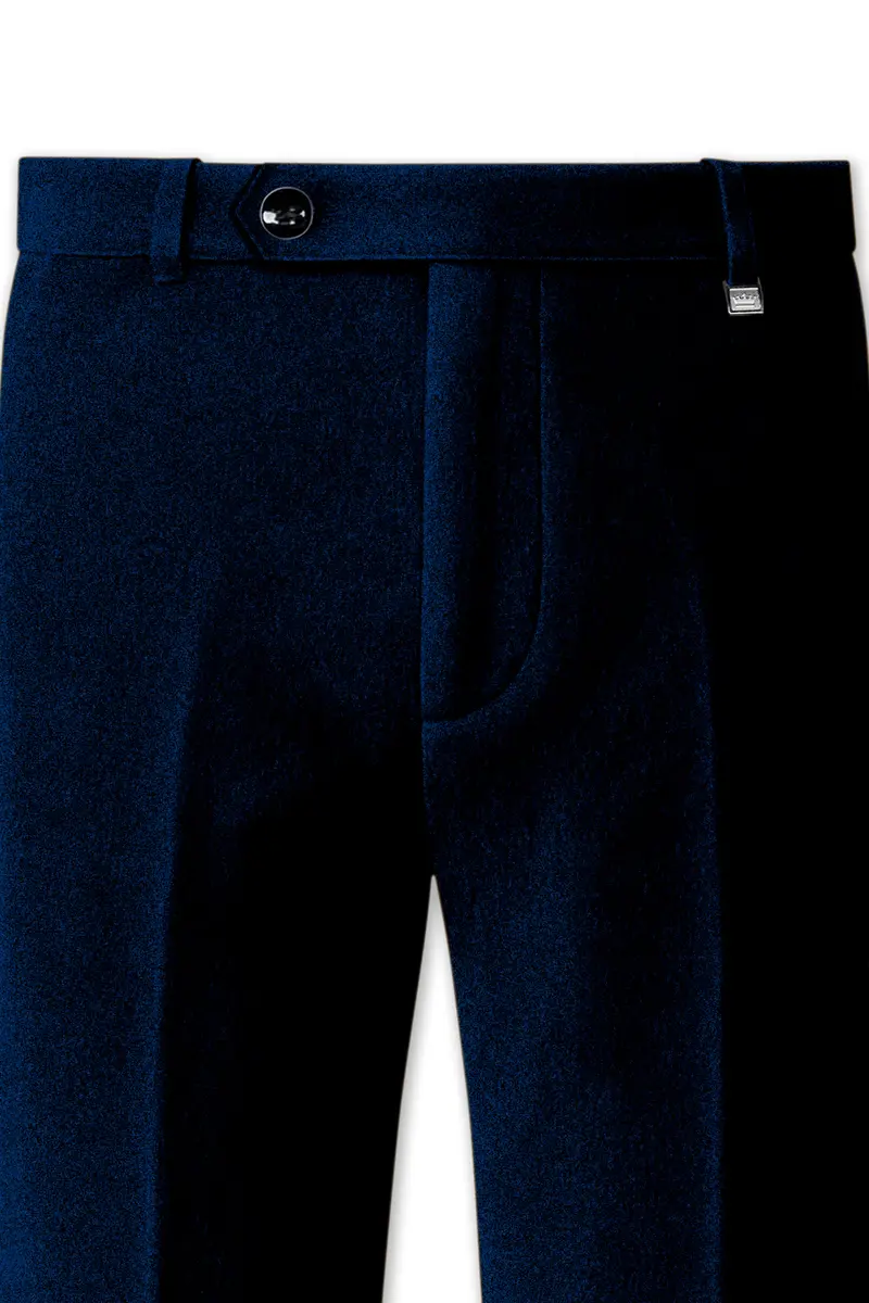 Ashen-Cinder Blue Velvet Stretchable Waistband Pant 5