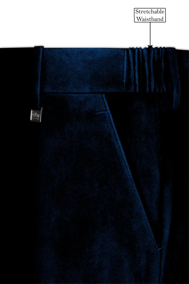 Ashen-Cinder Blue Velvet Stretchable Waistband Pant 7