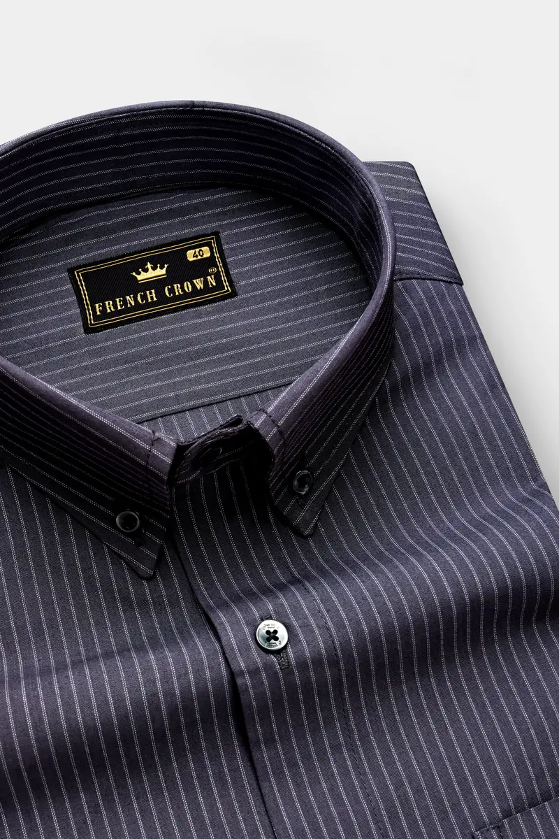Ashen Echo -Gravel Gray Pinstripes Super Soft Premium Cotton Dress Shirt 1