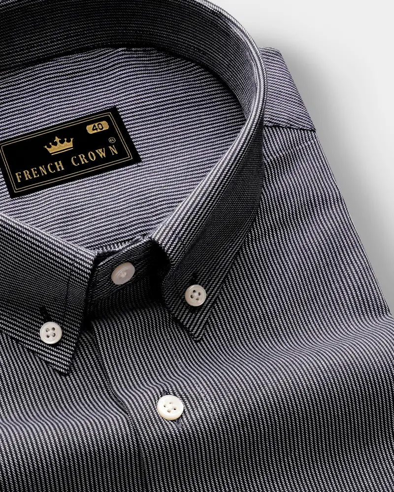 Ashmark-Gravel Gray Stripes Dobby Textured Premium Giza Cotton Dress Shirt 1