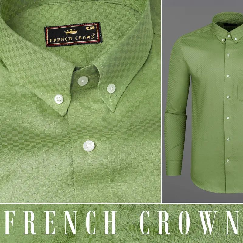 Asparagus Green Checked Dobby Textured Premium Giza Cotton Shirt 10